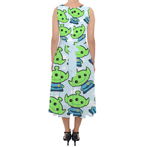 Belted Chiffon Midi Dress - Little Green Aliens Toy Story Inspired