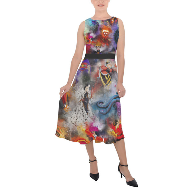 Belted Chiffon Midi Dress - Watercolor Villains