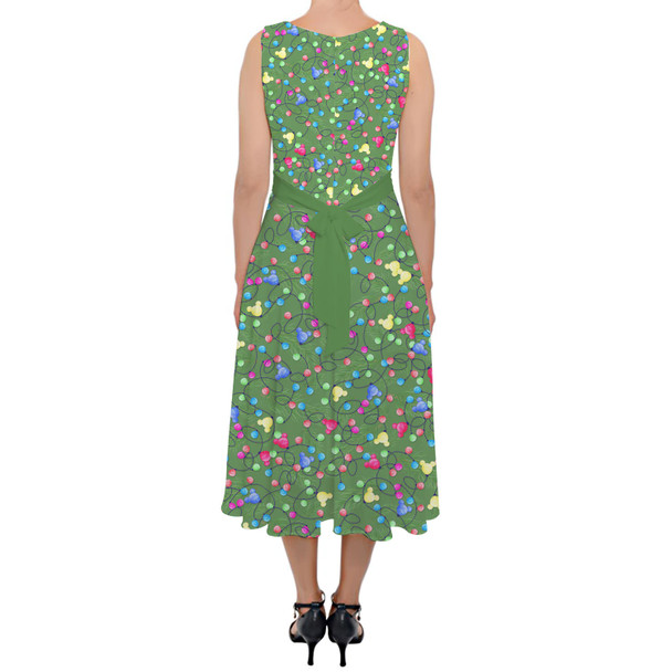 Belted Chiffon Midi Dress - Mouse Ears Christmas Lights