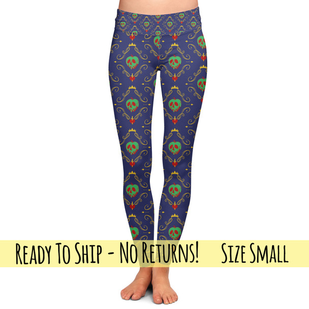 Yoga Waist Full Length Leggings - Adult S / Girl's 10-12 - Poison Apple Evil Queen - READY TO SHIP