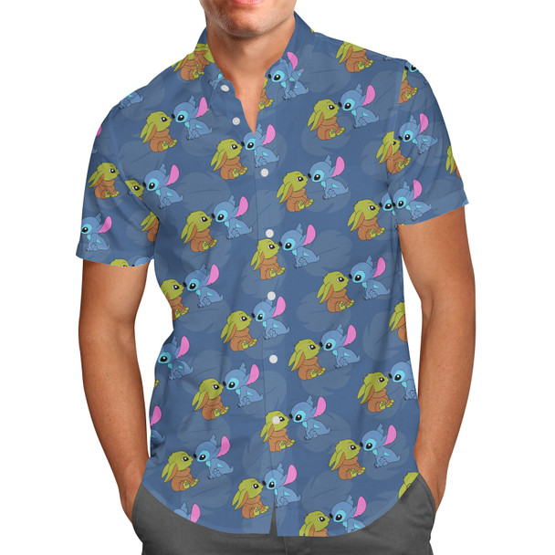 Men's Button Down Short Sleeve Shirt - Stitch Meets The Child