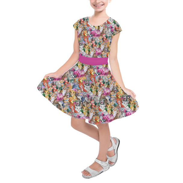 Girls Short Sleeve Skater Dress - Cats of Disney