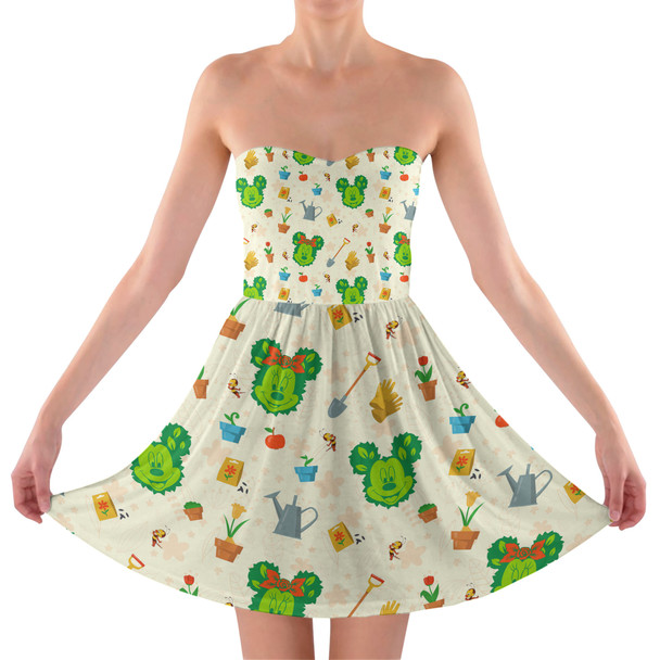 Sweetheart Strapless Skater Dress - Flower & Garden Festival