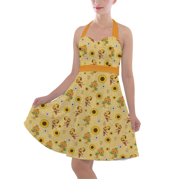 Halter Vintage Style Dress - Spike The Bee and Orange Bird