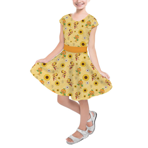 Girls Short Sleeve Skater Dress - Spike The Bee and Orange Bird