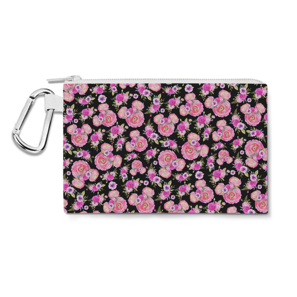 Canvas Zip Pouch - Fuchsia Pink Floral Minnie Ears