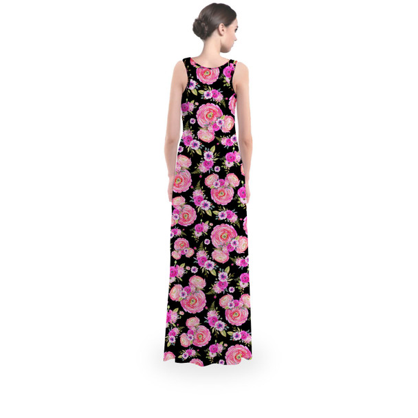 Flared Maxi Dress - Fuchsia Pink Floral Minnie Ears