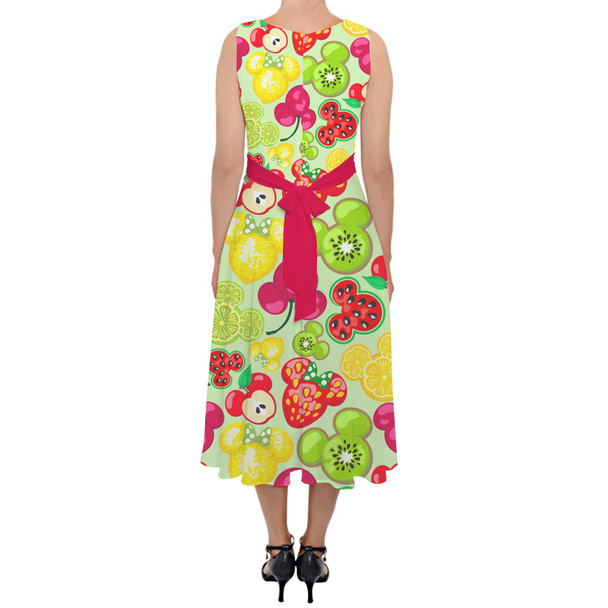 Belted Chiffon Midi Dress - Mickey's Fruit Fiesta