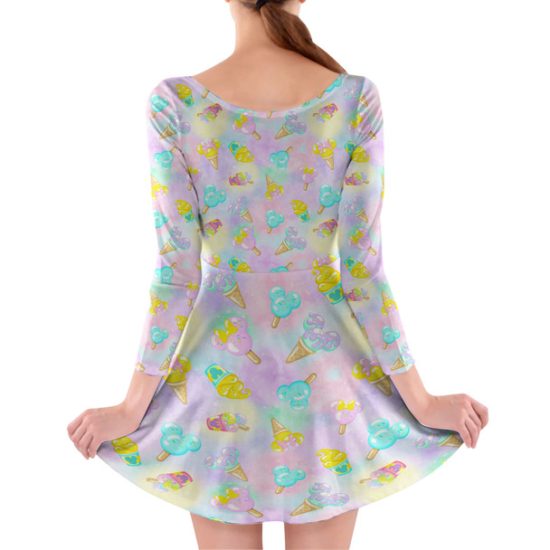 Longsleeve Skater Dress - Pastel Ice Cream Dreams