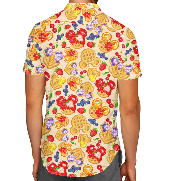 Men's Button Down Short Sleeve Shirt - Magical Breakfast Waffles