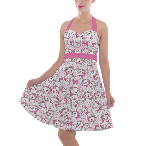 Halter Vintage Style Dress - Marie with her Pink Bow