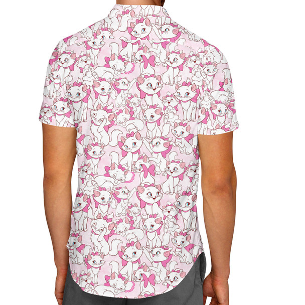 Men's Button Down Short Sleeve Shirt - Marie with her Pink Bow