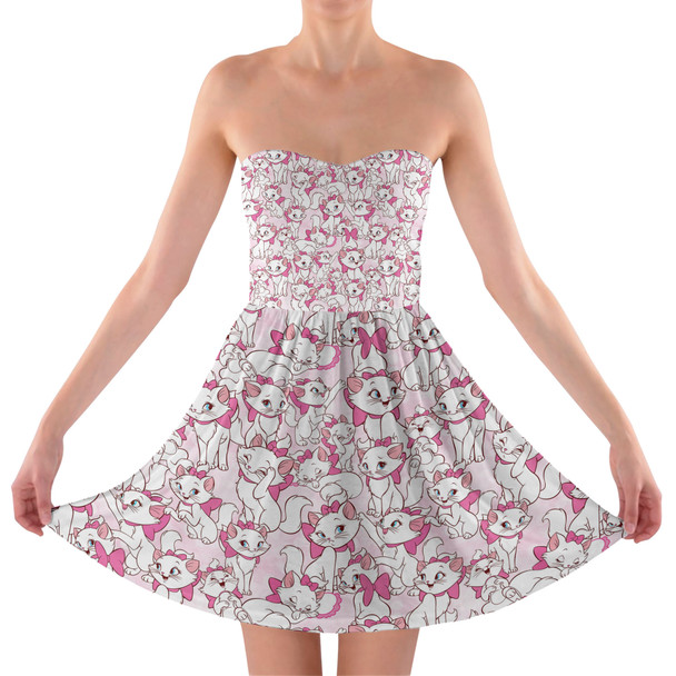 Sweetheart Strapless Skater Dress - Marie with her Pink Bow