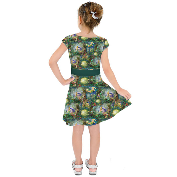 Girls Short Sleeve Skater Dress - Tinkerbell in Pixie Hollow