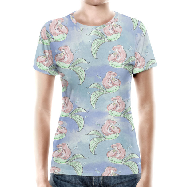 Women's Cotton Blend T-Shirt - Sketch of Ariel