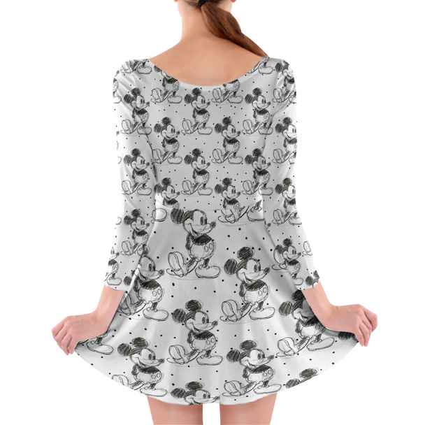 Longsleeve Skater Dress - Sketch of Mickey Mouse