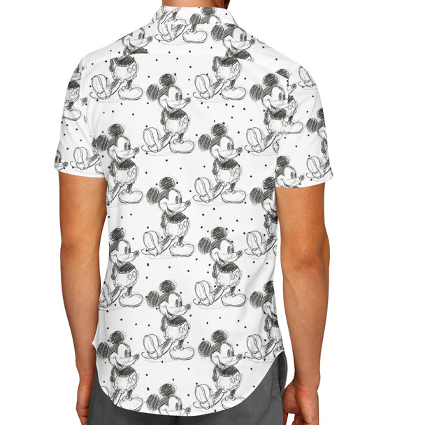 Men's Button Down Short Sleeve Shirt - Sketch of Mickey Mouse