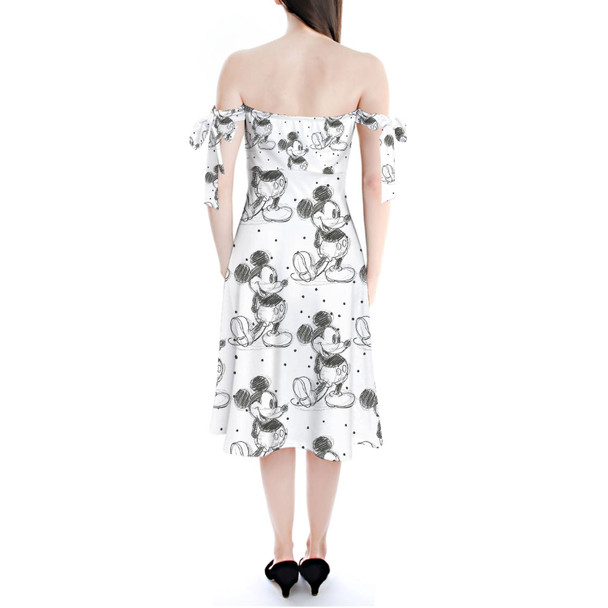 Strapless Bardot Midi Dress - Sketch of Mickey Mouse