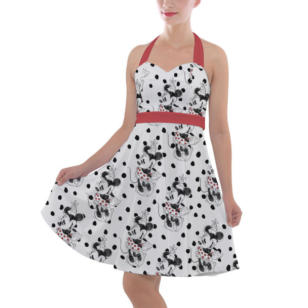 Halter Vintage Style Dress - Sketch of Minnie Mouse