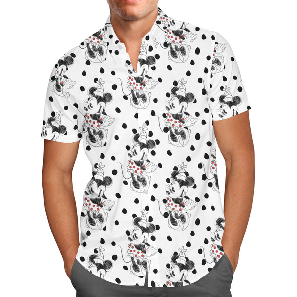 Men's Button Down Short Sleeve Shirt - Sketch of Minnie Mouse