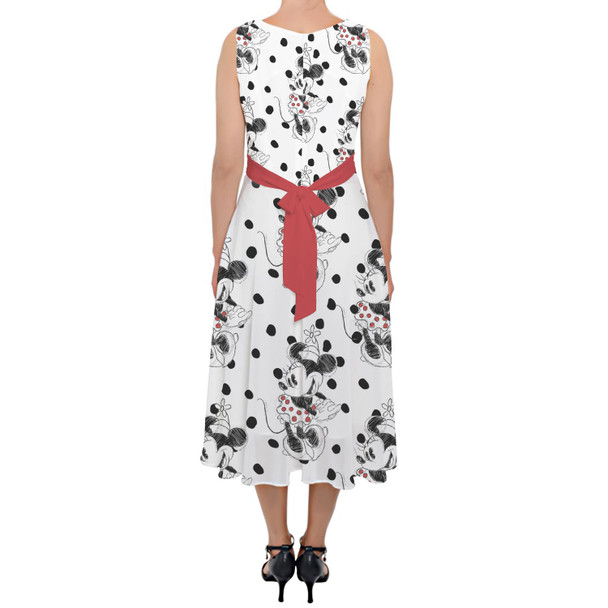 Belted Chiffon Midi Dress - Sketch of Minnie Mouse