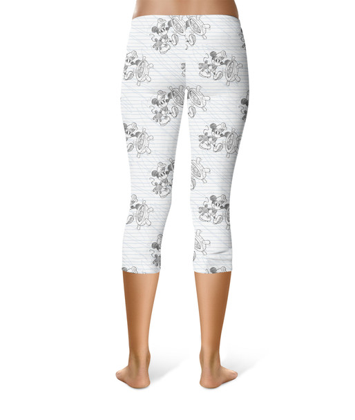 Sport Capri Leggings - Sketch of Steamboat Mickey