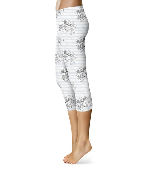 Sport Capri Leggings - Sketch of Steamboat Mickey