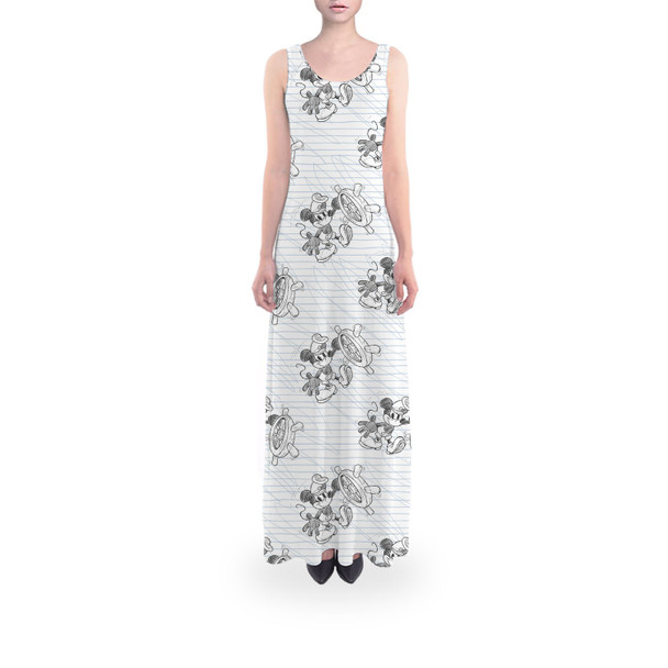 Flared Maxi Dress - Sketch of Steamboat Mickey