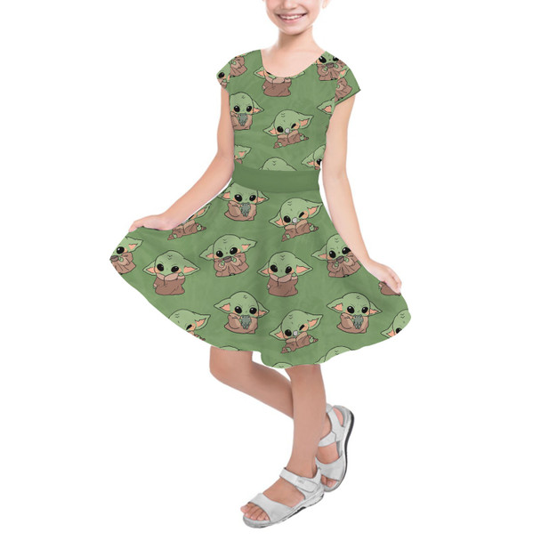 Girls Short Sleeve Skater Dress - The Child Catching Frogs