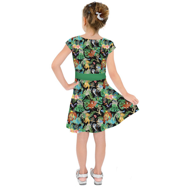 Girls Short Sleeve Skater Dress - Watercolor Lion King Jungle