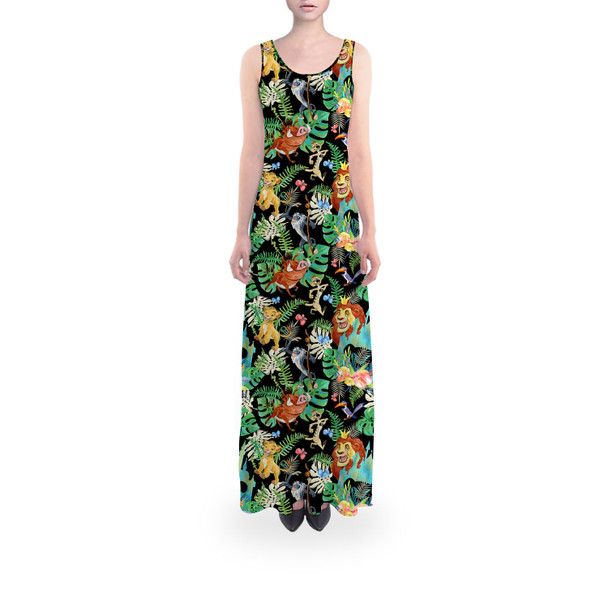 Flared Maxi Dress - Watercolor Lion King Jungle