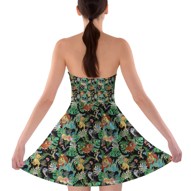 Sweetheart Strapless Skater Dress - Watercolor Lion King Jungle