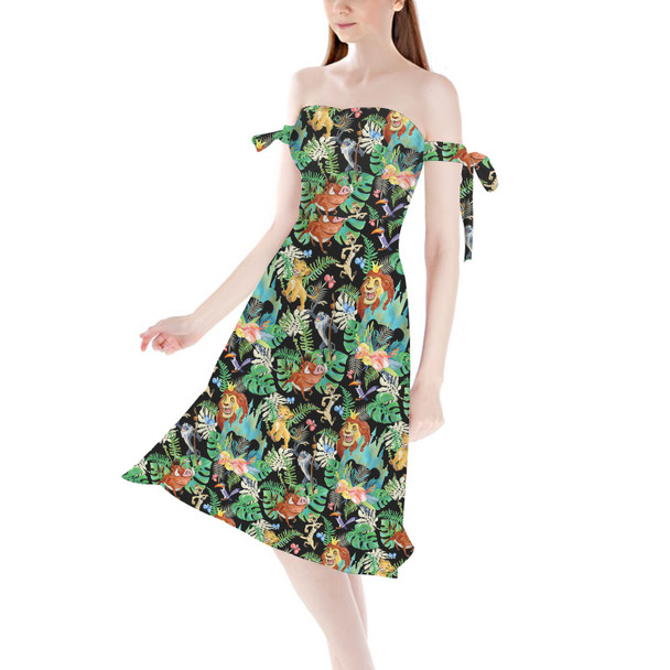 Strapless Bardot Midi Dress - Watercolor Lion King Jungle