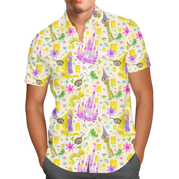 Men's Button Down Short Sleeve Shirt - Watercolor Tangled