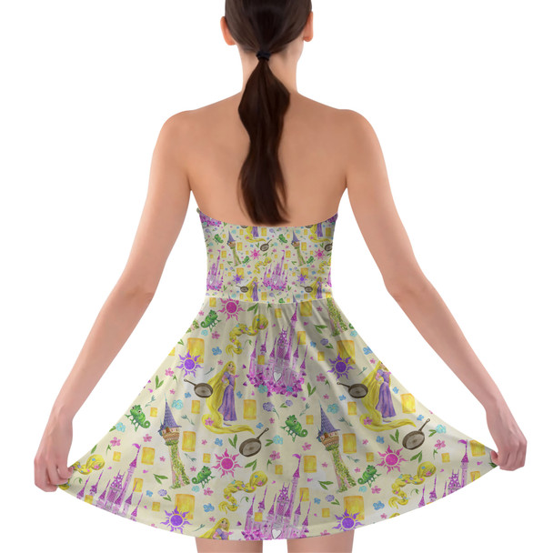 Sweetheart Strapless Skater Dress - Watercolor Tangled