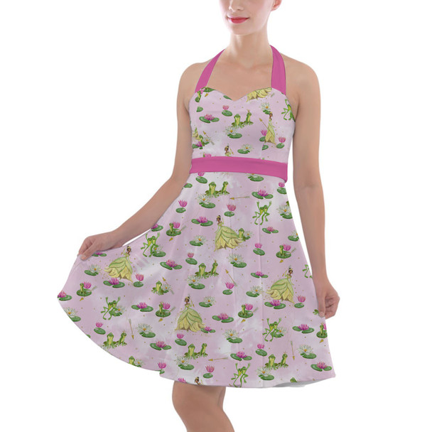 Halter Vintage Style Dress - Watercolor Princess Tiana & The Frog