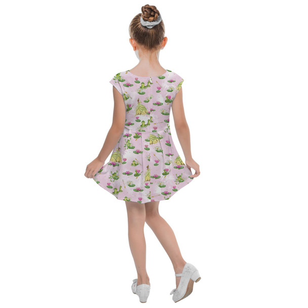 Girls Cap Sleeve Pleated Dress - Watercolor Princess Tiana & The Frog