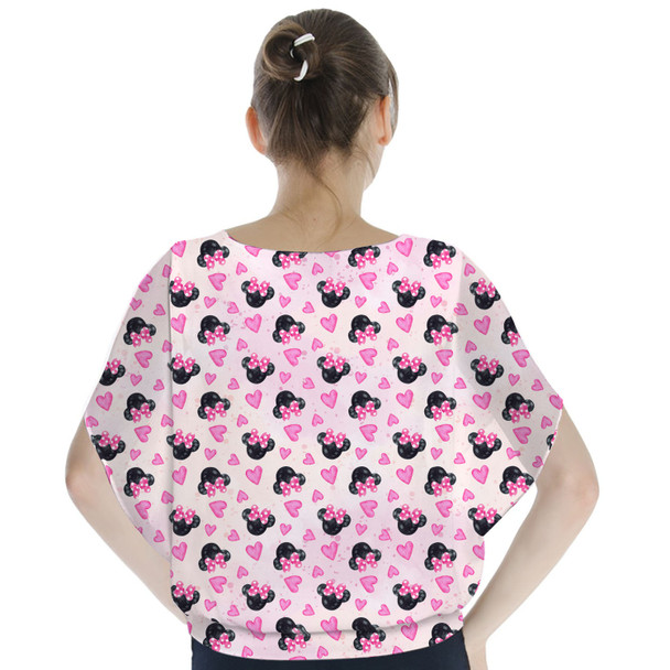 Batwing Chiffon Top - Watercolor Minnie Mouse In Pink