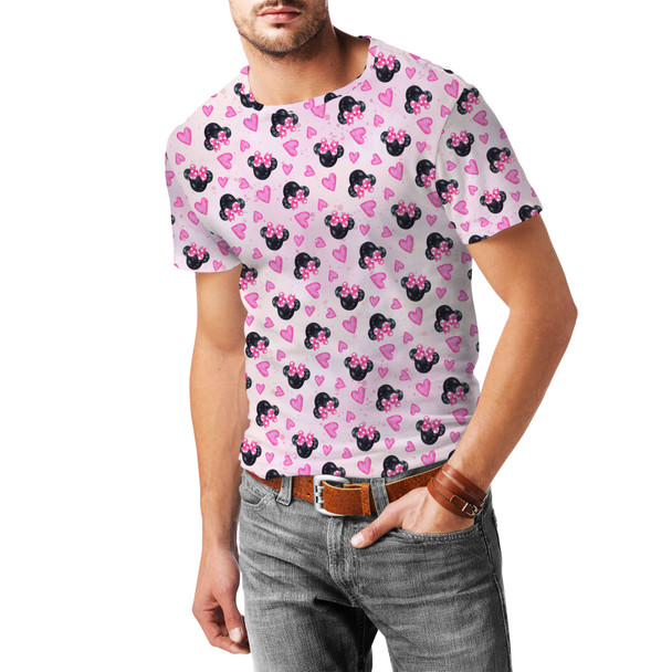 Men's Cotton Blend T-Shirt - Watercolor Minnie Mouse In Pink