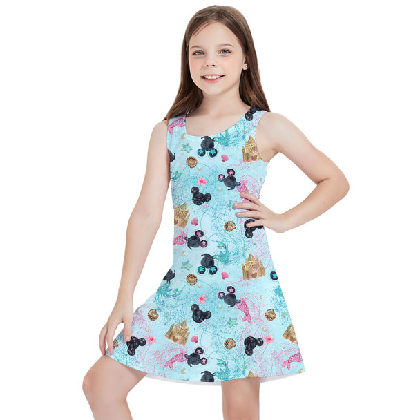 Girls Sleeveless Dress - Watercolor Minnie Mermaids