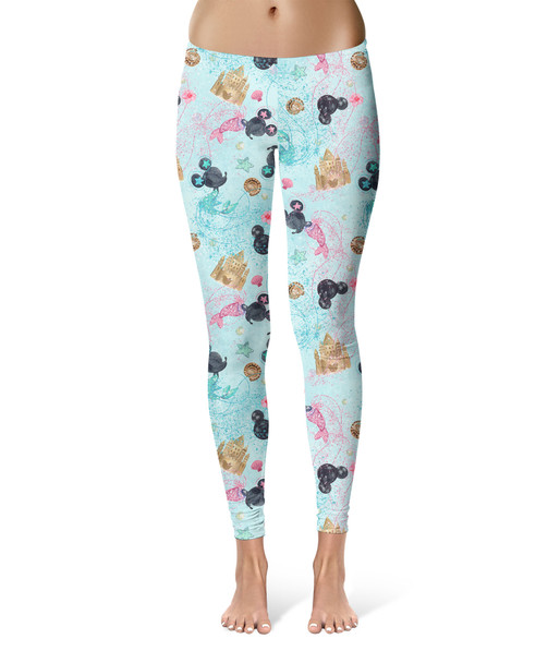 Sport Leggings - Watercolor Minnie Mermaids