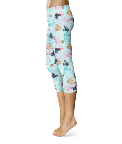 Sport Capri Leggings - Watercolor Minnie Mermaids