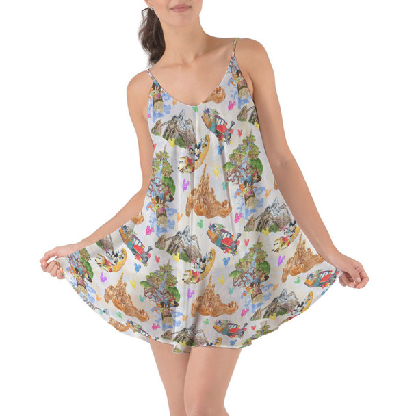 Beach Cover Up Dress - Watercolor Disney Parks Trains & Drops