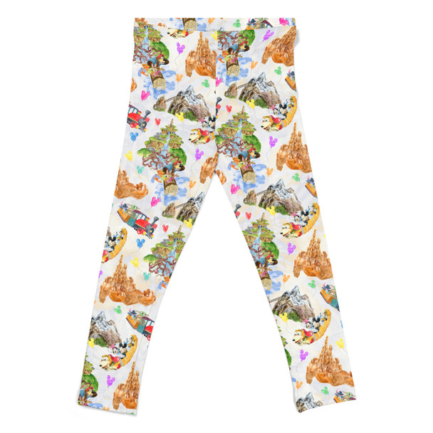 Girls' Leggings - Watercolor Disney Parks Trains & Drops