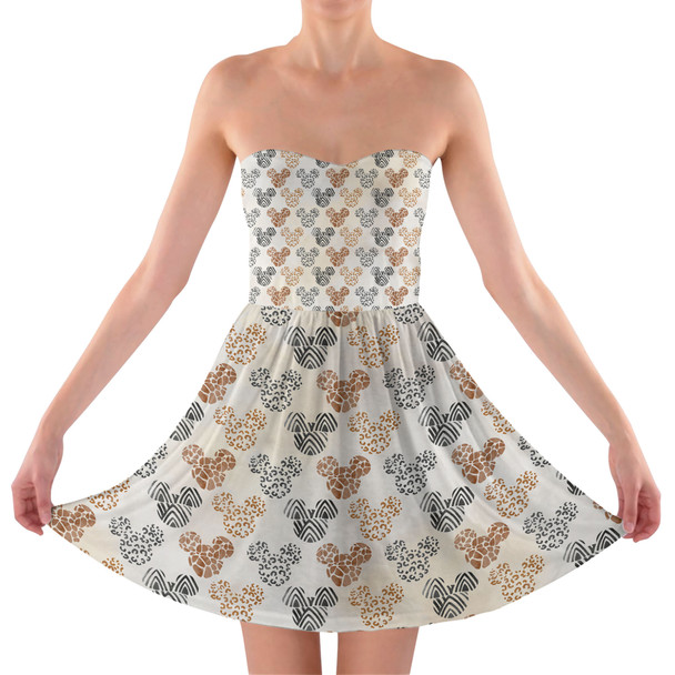 Sweetheart Strapless Skater Dress - Safari Mickey Ears