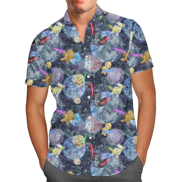 Men's Button Down Short Sleeve Shirt - Watercolor Star Wars Battle