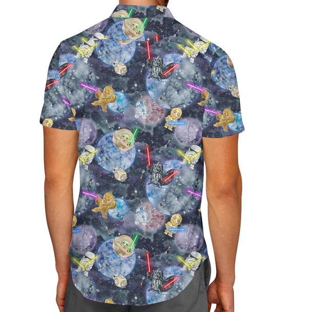 Men's Button Down Short Sleeve Shirt - Watercolor Star Wars Battle