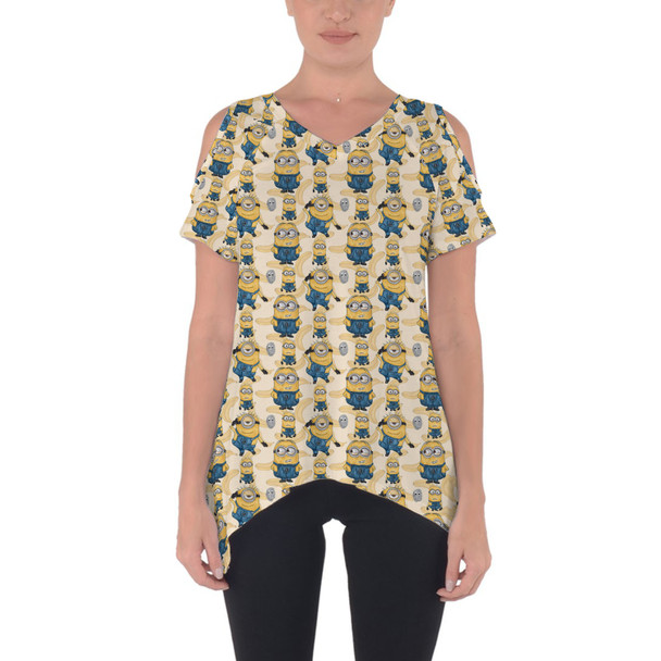 Cold Shoulder Tunic Top - Minions Bananas