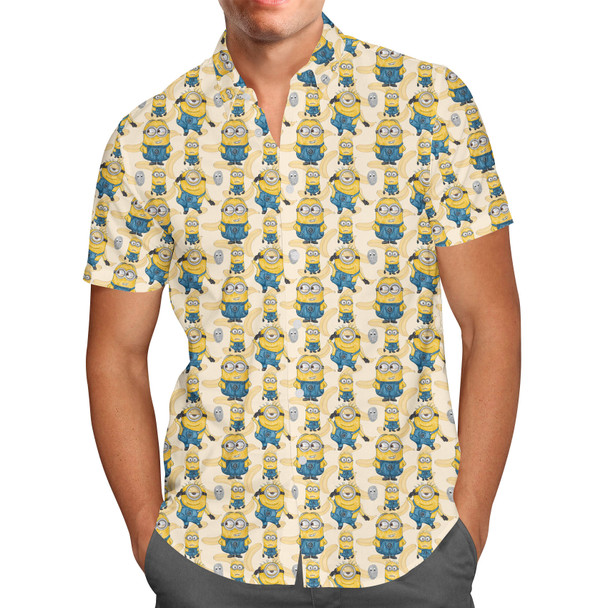 Men's Button Down Short Sleeve Shirt - Minions Bananas