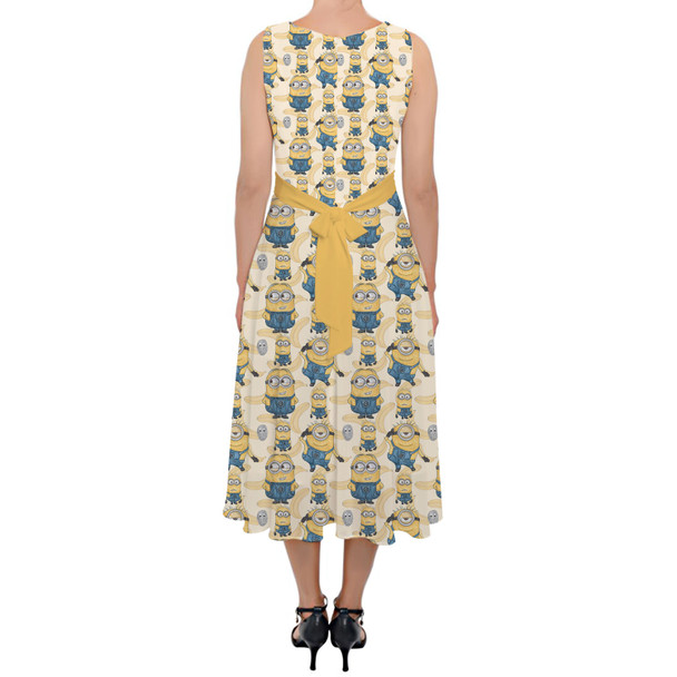 Belted Chiffon Midi Dress - Minions Bananas